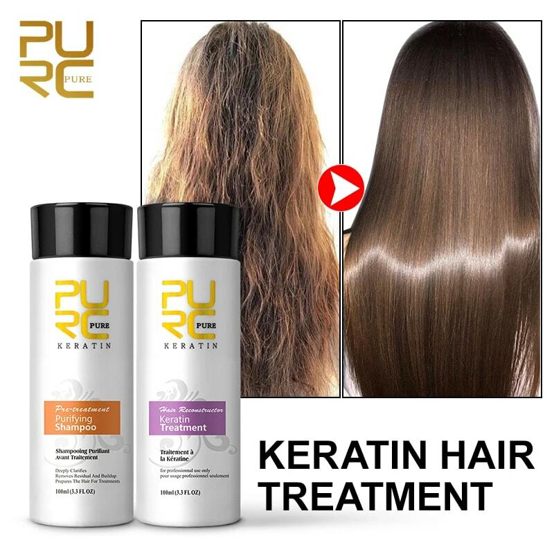 PURC-crema profesional de queratina brasileña, tratamiento alisador del cuero cabelludo, champú purificador para el cuidado del cabello