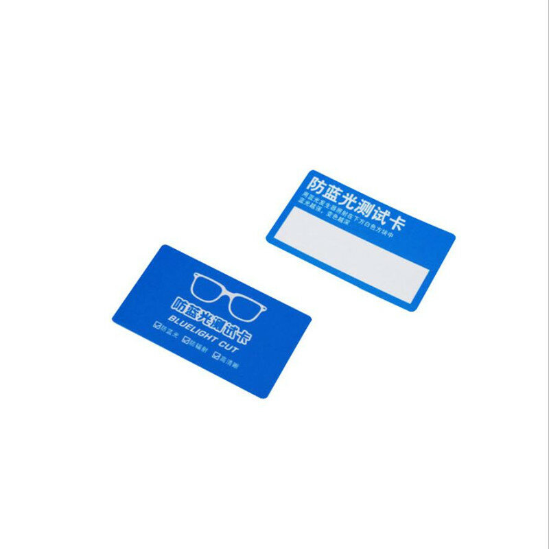 Tarjeta de prueba de luz azul de PVC, gafas de luz UV, accesorios de prueba, tarjeta de detección de luz azul, tarjeta generadora