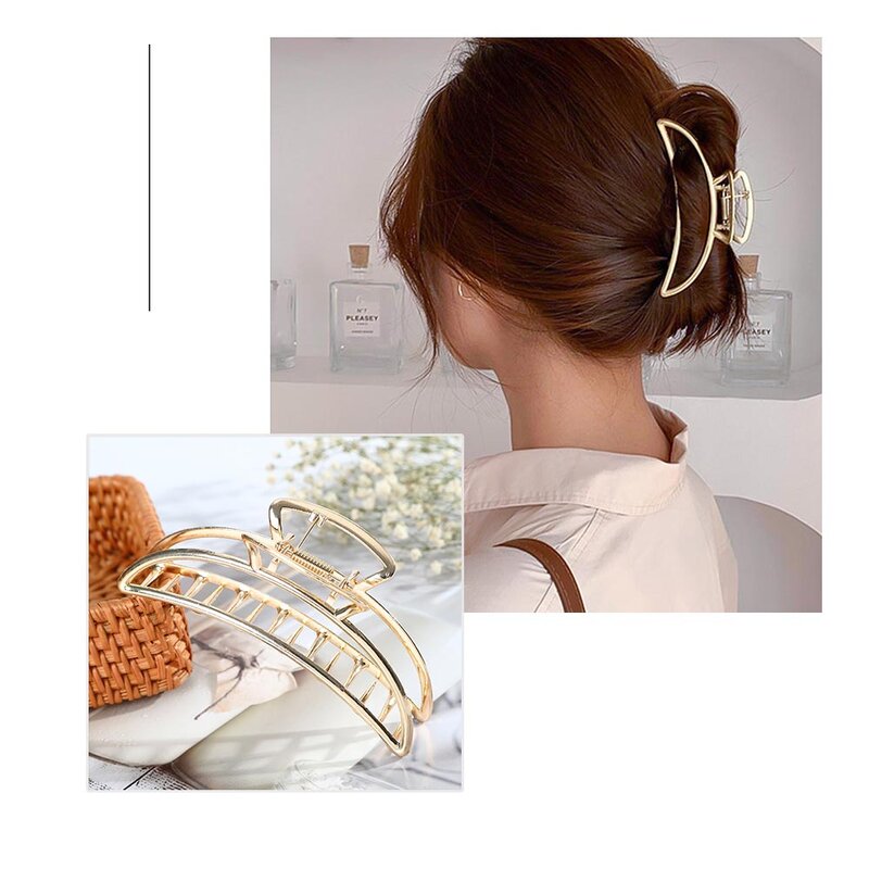 2022 New Women Metal Hair Claw Vintage Hair Clips Barrette Hairpin Hair Crab Elegant Gold Hollow Geometric Hair Accessories