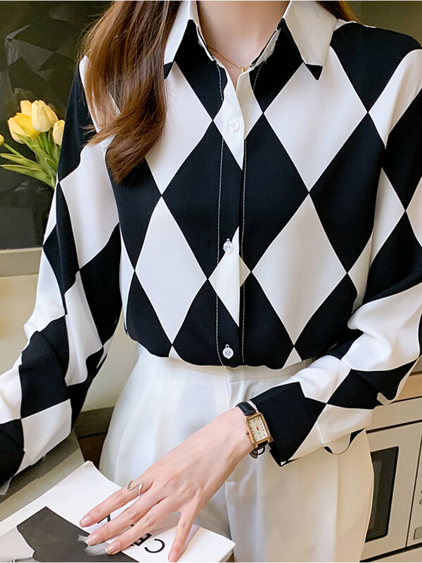 Camisa de xadrez impressa 2022 primavera novo design de moda de alta qualidade feminina 2022 verano elegantes
