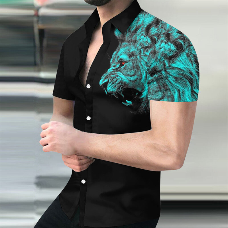 2023 Moda Masculina Personalizada Animal Digital 3D Impressão Camisa Havaiana de Manga Curta Resort
