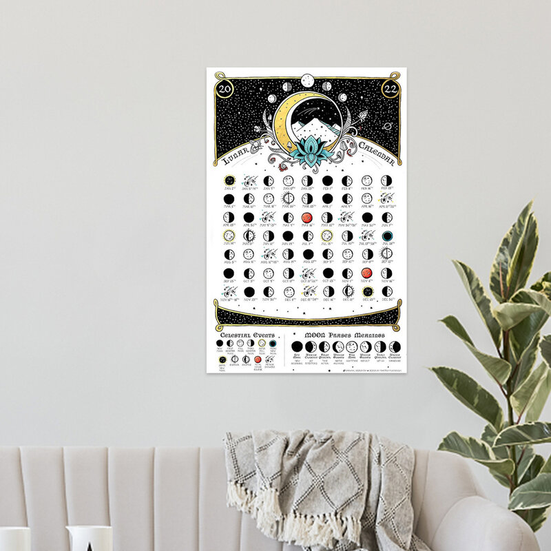 Календарь фазы Луны 2022, трекер фазы Луны, настенный художественный Подвесной Настенный Плакат на Луну, небесный календарь, настенные художе...