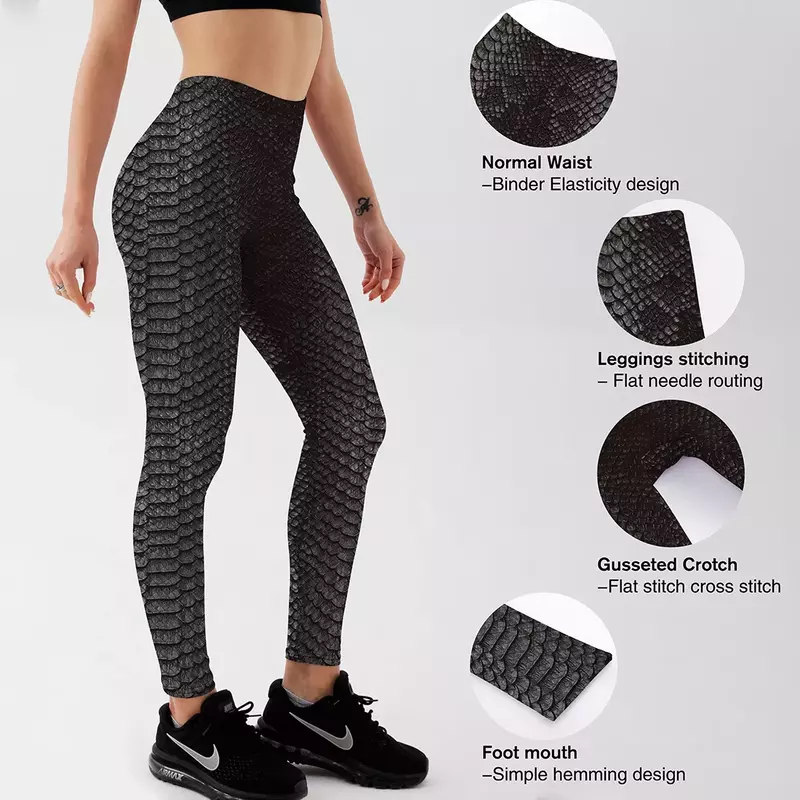 Qickitout-mallas deportivas de piel de serpiente para mujer, pantalones elásticos con estampado Digital, Color gris, talla grande