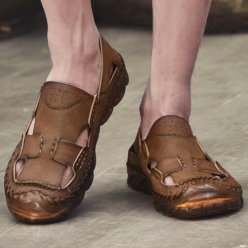 2022 Mùa Hè Mới Da Nam La Mã Giày Sandal Thương Hiệu Cao Cấp Handmade Xăng Đan Thời Trang Đi Biển Ngoài Trời Đi Dép Size Lớn