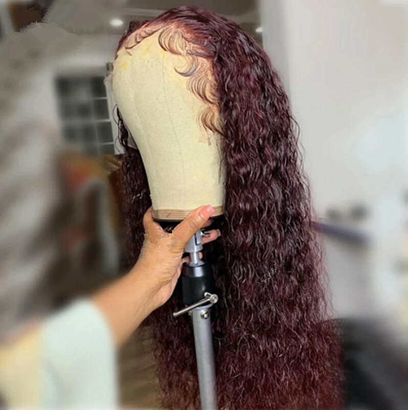 Синтетический кружевной передний парик Бордовый 20-26 дюймов вьющийся для женщин с детскими волосами предварительно выщипанный парик