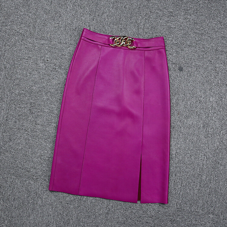Falda de cuero de cintura alta, falda con abertura de cadena E9, novedad de invierno, 2022