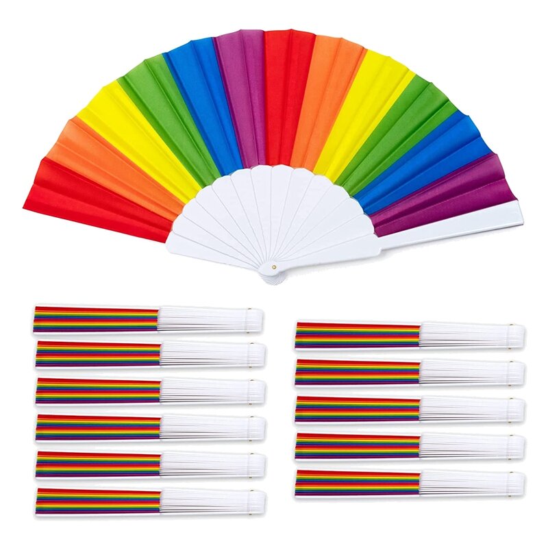 Abanicos arcoíris, paquete de 12, LGBTQ arcoíris, abanicos plegables portátiles, abanicos de mano plegables, decoraciones para fiestas