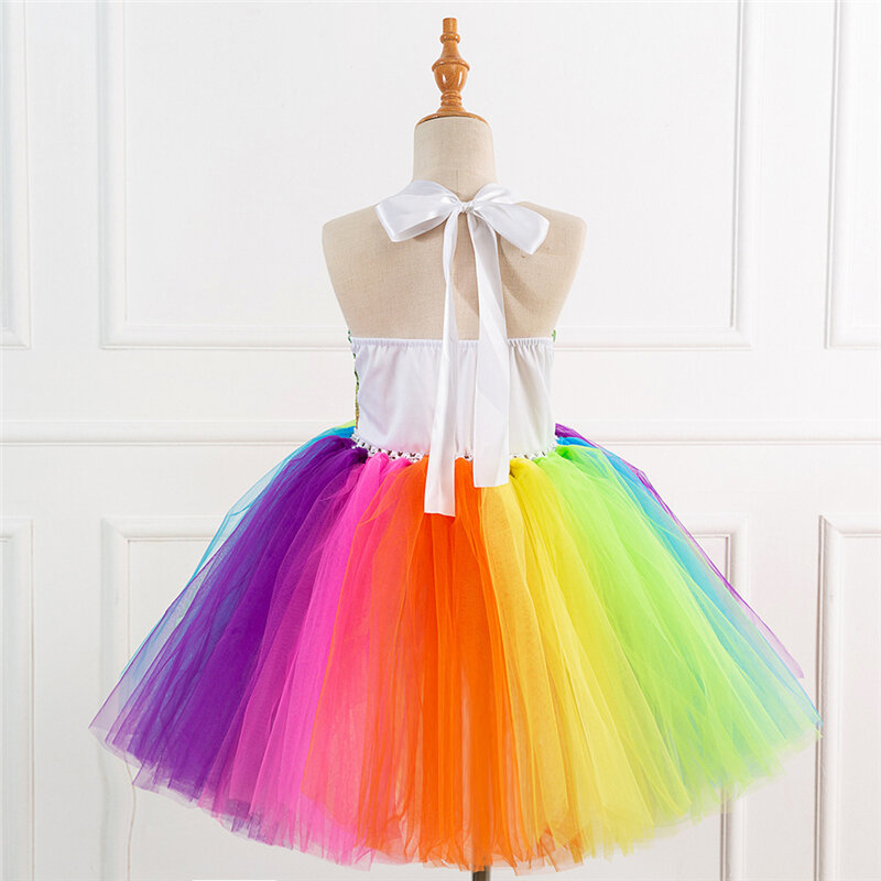 Unicorn Costume Cosplay for Girls Rainbow Long Dress up Mesh Tutu Skirt Princess Dress Halloween Costume For Kids Carnival Party