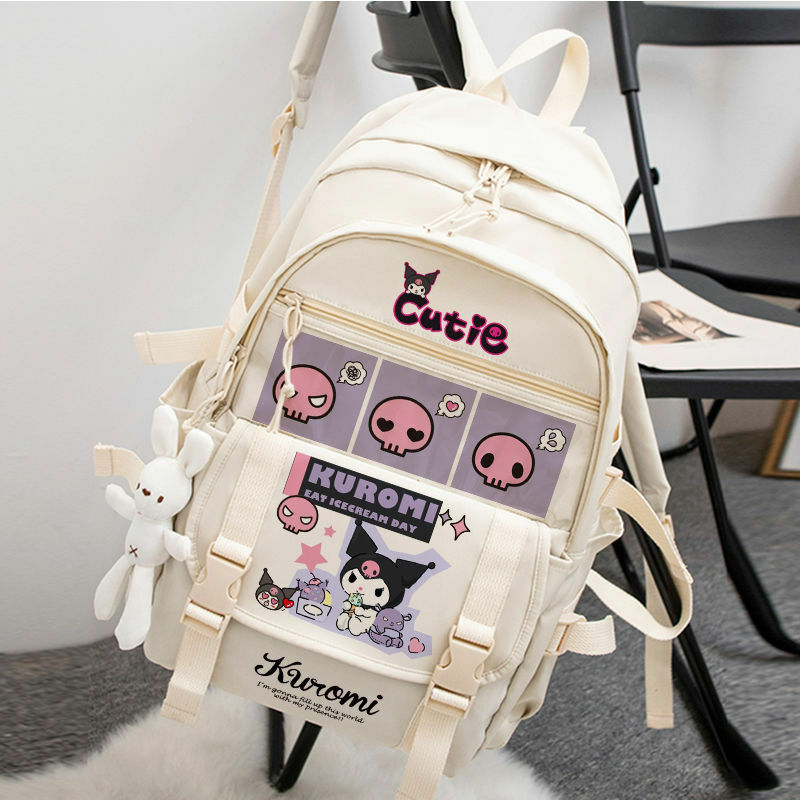 Desenhos animados bonito sanrio kuromi mochila dos desenhos animados kuromi grande capacidade bolsa de ombro saco de armazenamento estudante schoolbag presente da menina