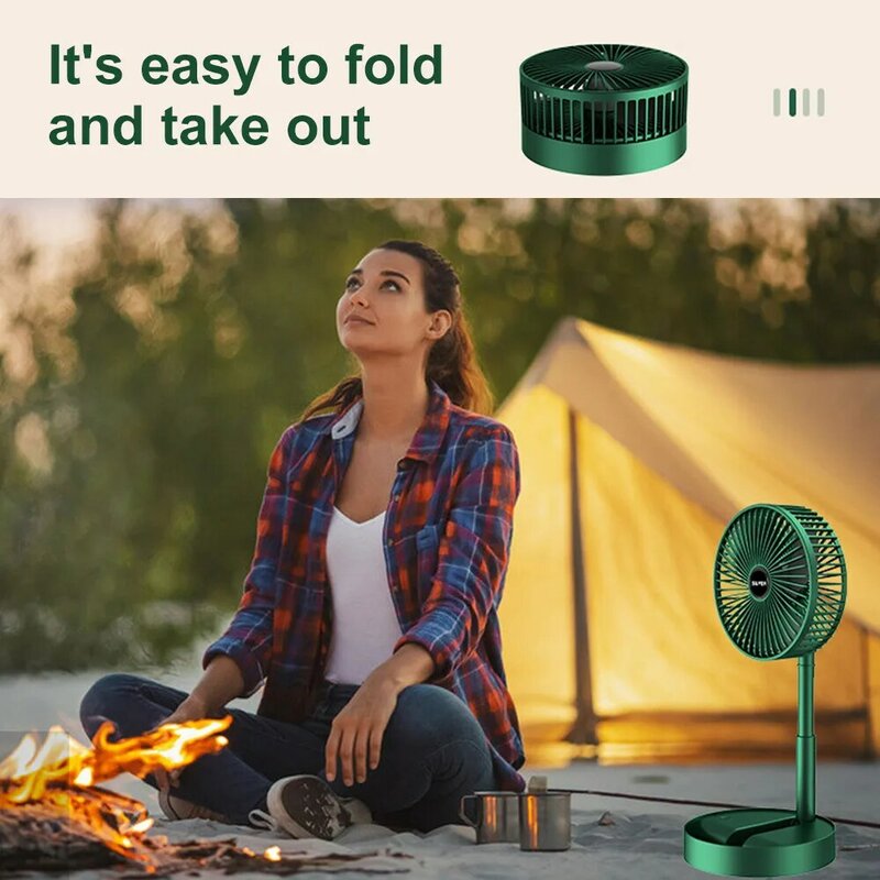 Mini Camping Electric Fan Portable USB Rechargeable Fan Floor Standing Air Cooler Foldable Low Noise High Battery Life Standby