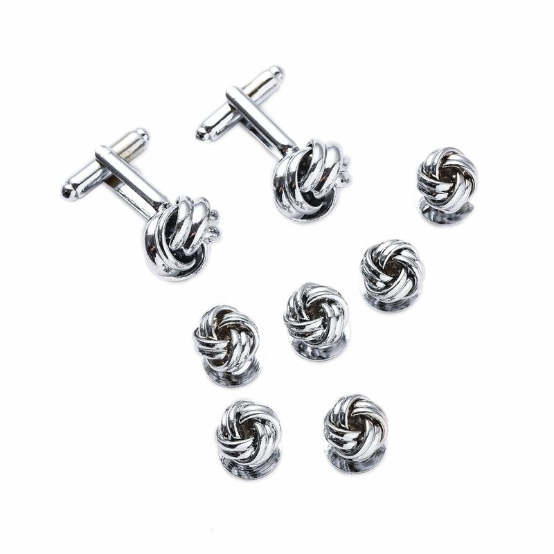 Mens Twist Knot Cufflinks Studs Set in Gift Box Tie Clasp Cuff Links Shirts Clip Match for Business Wedding Formal Suit