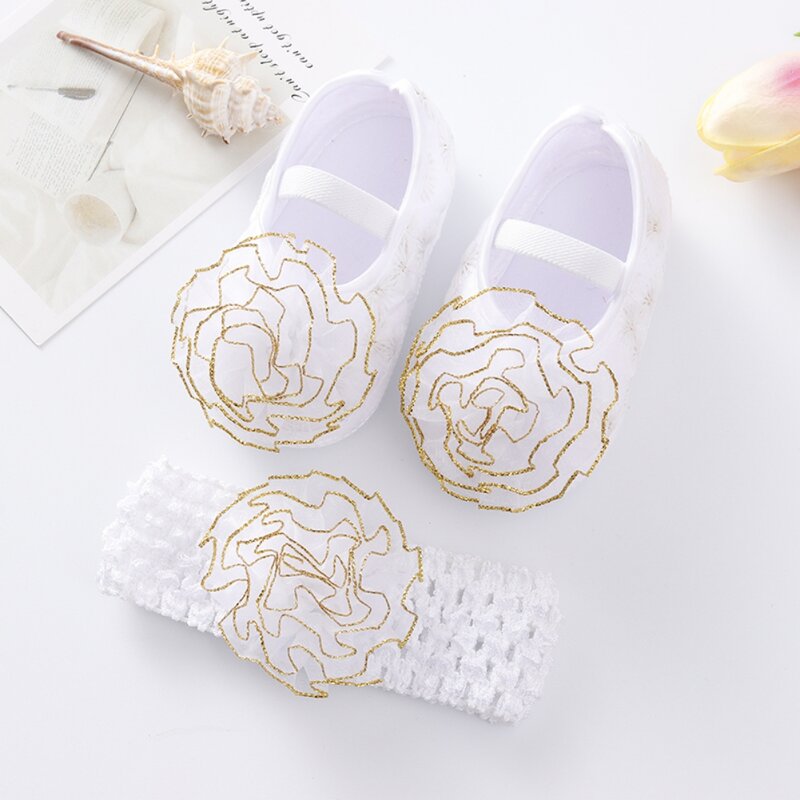 Weixinbuy Fashion Lace Solid Princess Shoes Lovely Baby Girl Hair Band + Shoes Set Buckle Solid Color First Walker 0-12 Months