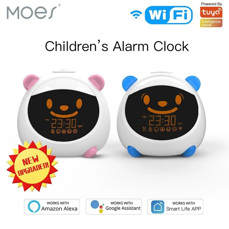 Moes Wifi Smart Kids 'Alarm Slaap Trainer Klok Licht Geluid Uitdrukking Slimme Leven Tuya App Voice Control Met Alexa Google thuis