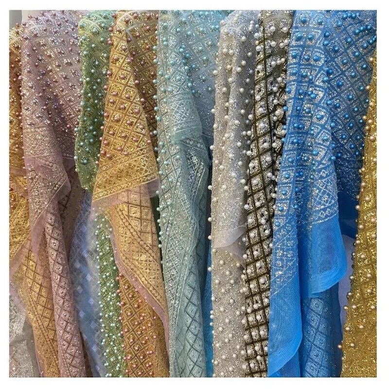 1Pcs Thailand Traditional Clothing Pearl Net Yarn Shawl Length 160cm Apparel Shiny National Style Dress Up Shawl for Women