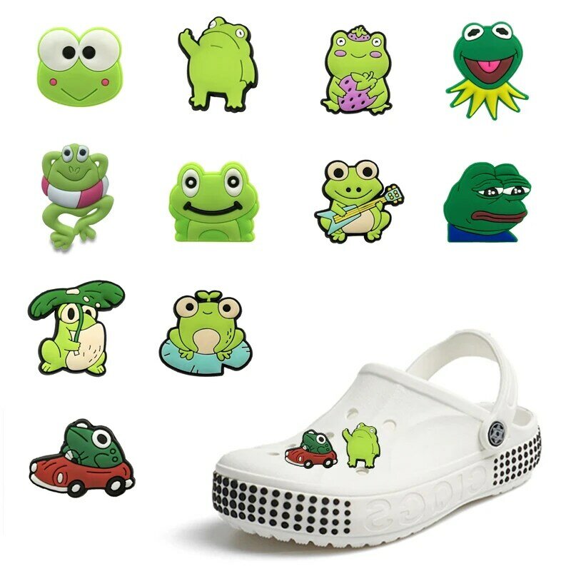 1pcs Cartoon Frog Spoof Style Shoe Charms Funny Pattern Shoe Aceessories Fit Croc Clogs Buckle PVC Jibz Adult X-mas Party Gifts