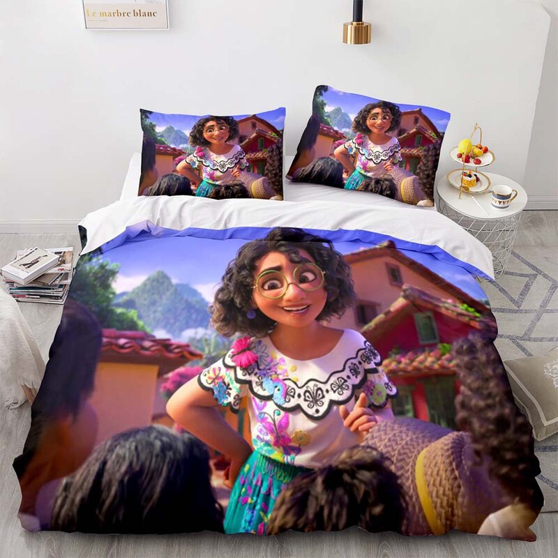 حار ديزني Encanto طقم سرير لطيف الكرتون أنيمي الشكل الفتاة ملاءات السرير الملك الحجم الكامل المنسوجات المنزلية