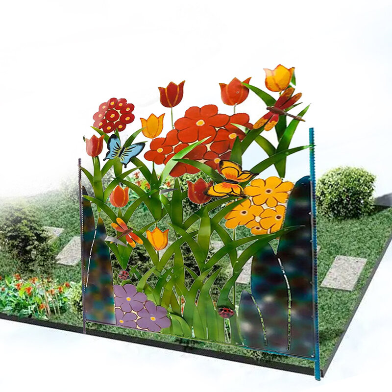 Taman Logam Pagar Panel Untuk Teras Bunga Realistis dan Rumput Cetak Lansekap Hewan 20.00 Dekoratif Pagar Dilepas