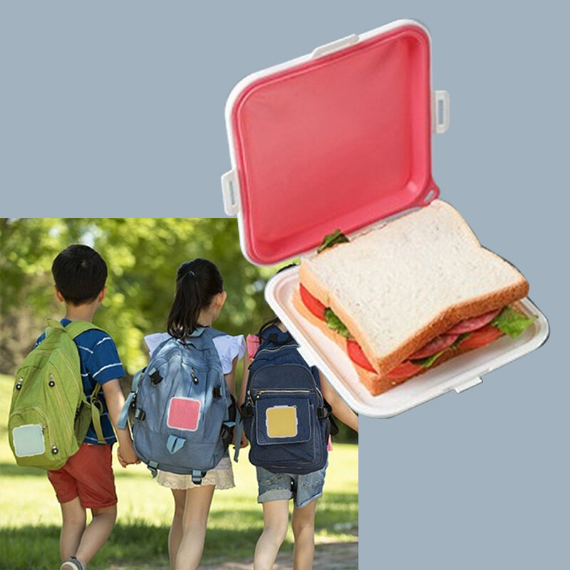 Caixa de sanduíche de silicone reutilizável caixa de sanduíche de brinde de sanduíche portátil eco-friendly almoço recipiente de comida louça microondas