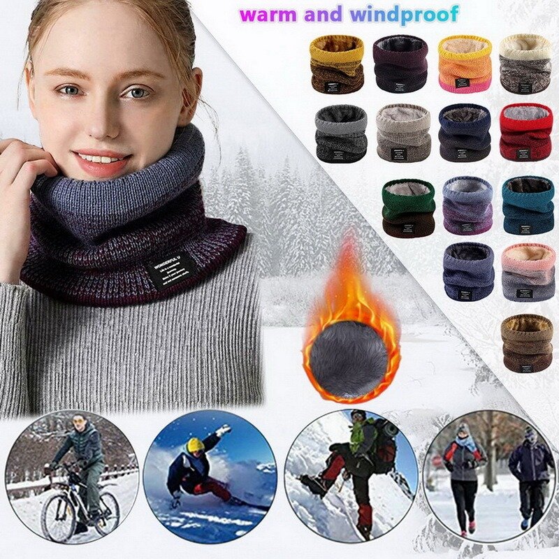 Lenço de cashmere tricotado para homens e mulheres, monocromático, quente, grosso, velo, anel, bandana, lenço quente, máscara de esqui, inverno