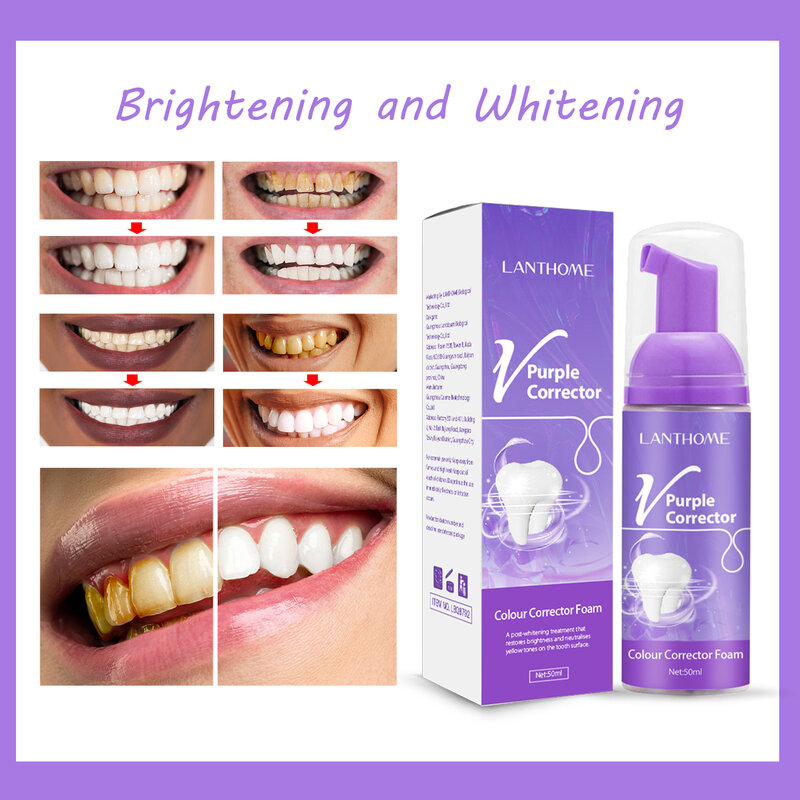 New Lanthome V Purple Corrector Teeth Whitening Mousse Foam Deep Cleaning Essence dentifricio placca macchie rimozione più luminosa