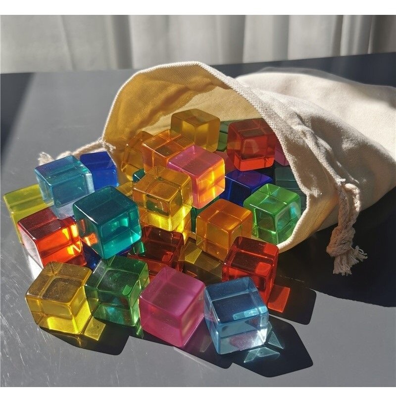 Lucite Cubes Acrylic Crystal Stacking Blocks Rainbow Transparent Square Gems Stone 2.5cm Montessori Toys for Kids