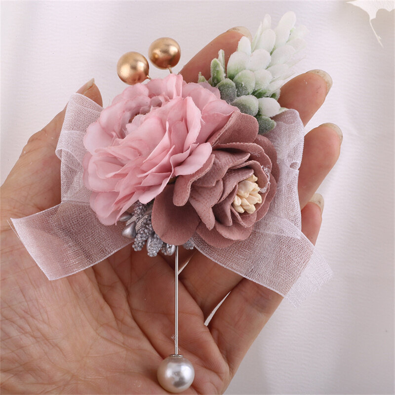 VOHSIAHPO – ensemble de poignet rose pour homme, bijoux de mariage, de demoiselle d'honneur, broche fleur artificielle, accessoires de mariage