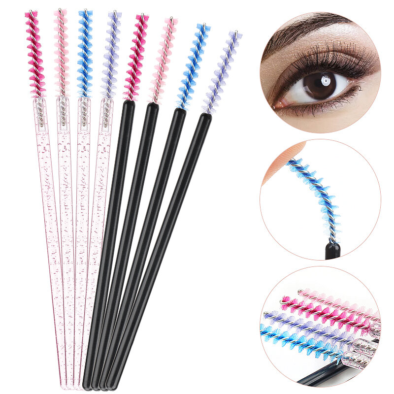 NEW 50Pcs Makeup Eyelash Brushes Disposable Crystal Eyebrow brush Diamond Handle Mascara Wand Applicator Lashes Extension Tools