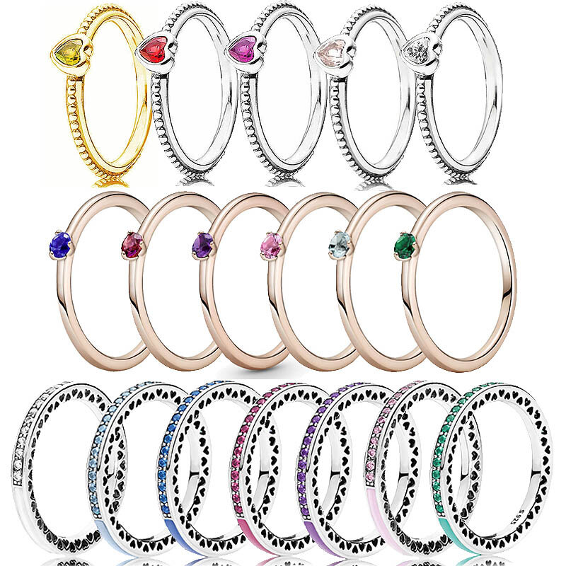 ใหม่925เงินสเตอร์ลิงแหวน Rose Radiant Heart Shape Solitaire แหวนคริสตัลสำหรับผู้หญิงเครื่องประดับของขวัญ