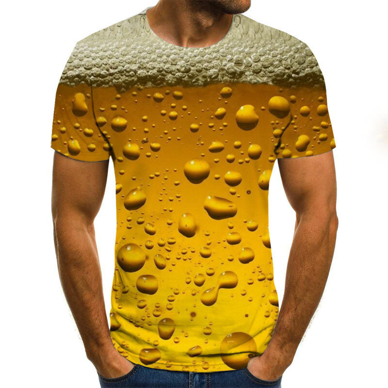 Piwo 3D męskie koszulki z nadrukiem zabawna nowość koszulka O-neck z krótkim rękawem topy 2021 letnia odzież Unisex Fashion Street Outfit