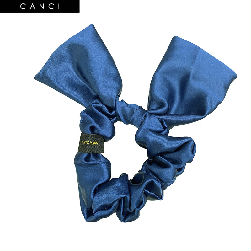 Scrunchies con orejas de conejo 100% puro seda de morera bandas grandes para el cabello lazos soportes elásticos para coletas para mujeres y niñas accesorios para el cabello