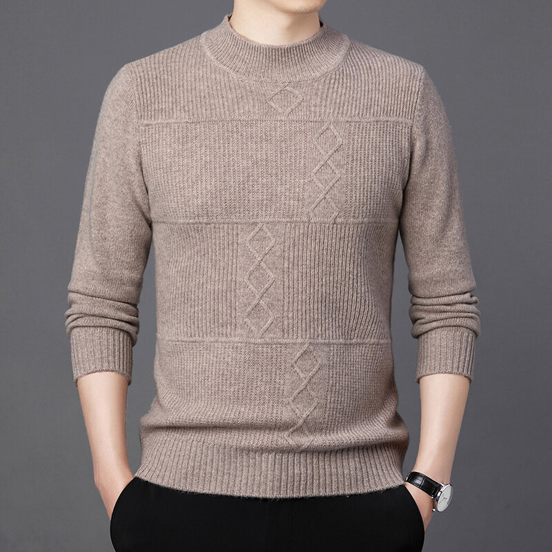 Sweter męski 2022 jesienno-zimowy nowy sweter z wełny z długimi rękawami koreański styl w stylu Casual, gruba pół-kołnierz sweter z wełny