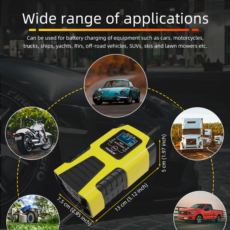 FOXSUR-cargador de batería automotriz inteligente, 6V, 12V, para coches, motocicletas, camiones, AGM, plomo-ácido, reparación automática, desulfatador, accesorios