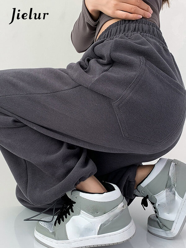 Jielur-pantalones de chándal holgados para mujer, ropa de calle para correr, color gris, color blanco, talla S-XXL, para otoño e invierno, 2022