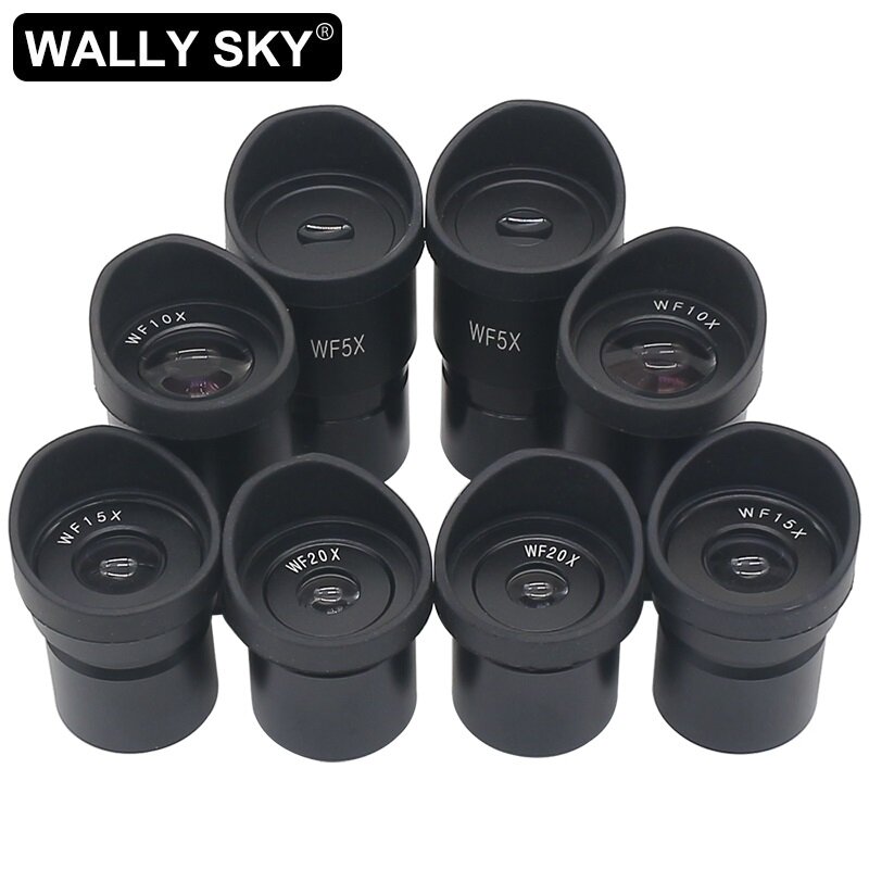 Un par de lentes ópticas de campo amplio para microscopio estéreo, Diámetro de montaje de 30,5mm, cubierta de goma, WF5X, WF10X, WF15X, WF20X