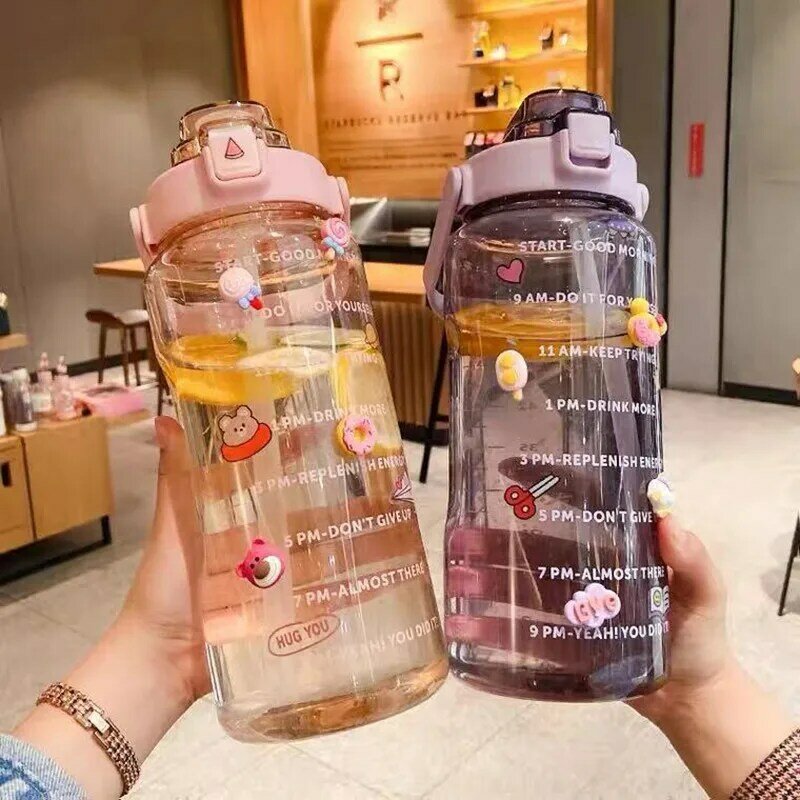 2L Large Capacity Water Bottle with Bounce Lid Leak-Proof Scrub Cup for Outdoor Sports and Fitness, Can Pour Xiaomi