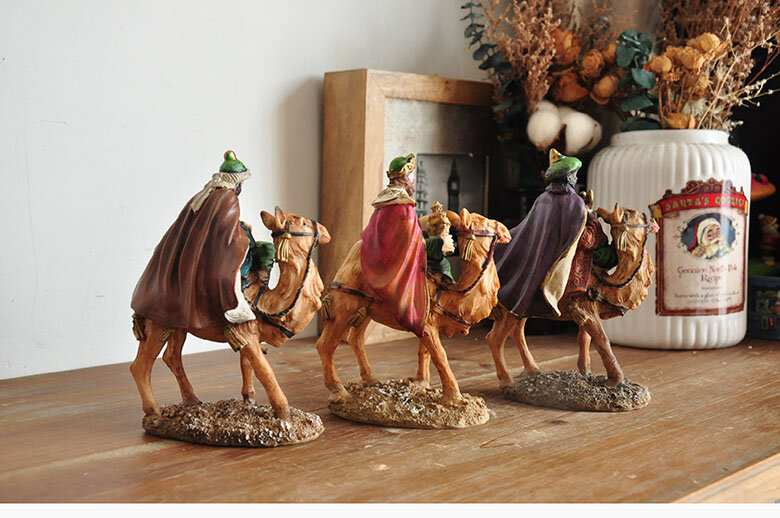 Manger ชุด Nativity Scene ขี่อูฐสามกษัตริย์ Figurine Home Decor พระเยซูคริสต์รูปปั้นคริสต์มาสของขวัญ
