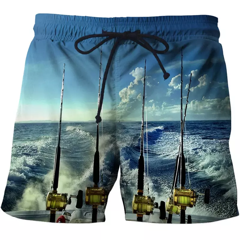 남성용 3D 프린트 수영복, 남성용 블루 프린트 수영복, 비치 및 서핑 반바지, 세련된 휴가 비치 팬츠