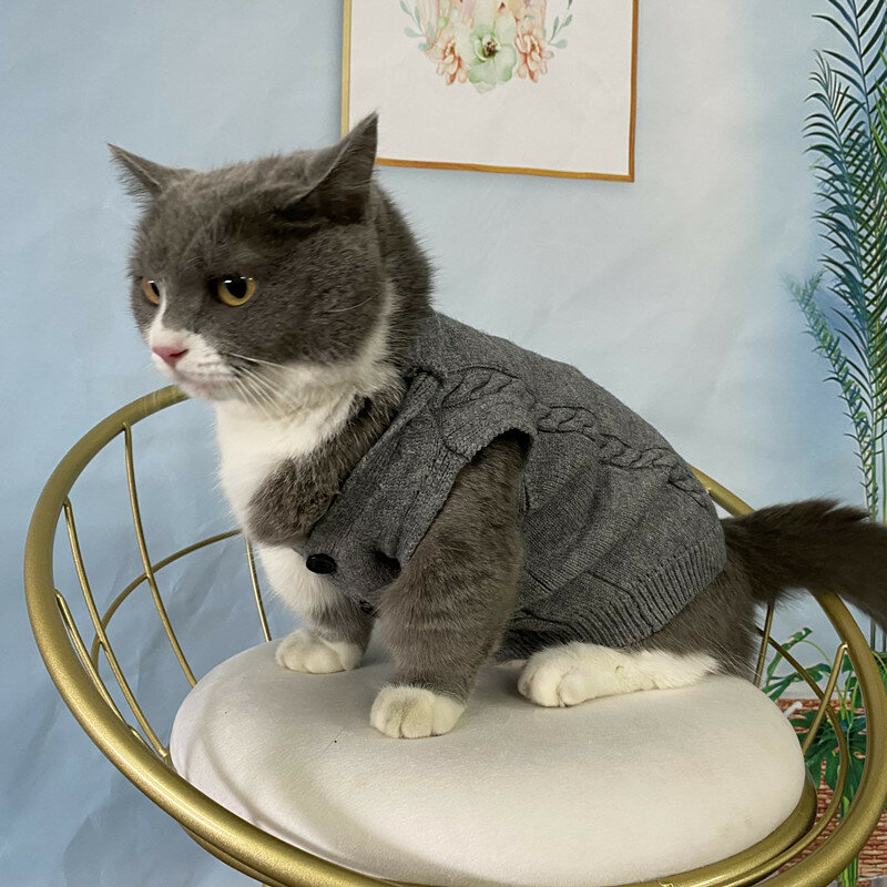 고양이 조끼 뜨개질 카디건 애완견 옷 면화 스웨터 개 의류 고양이 인쇄 귀여운 따뜻한 가을 겨울 애완 동물 제품 용품