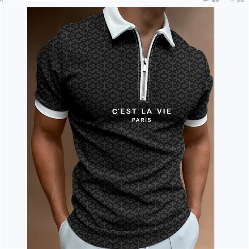 جديد الرجال إلكتروني الطباعة بولو قميص قصير الأكمام بدوره إلى أسفل طوق سستة بولو قميص للرجال ملابس غير رسمية الصيف الذكور بلايز