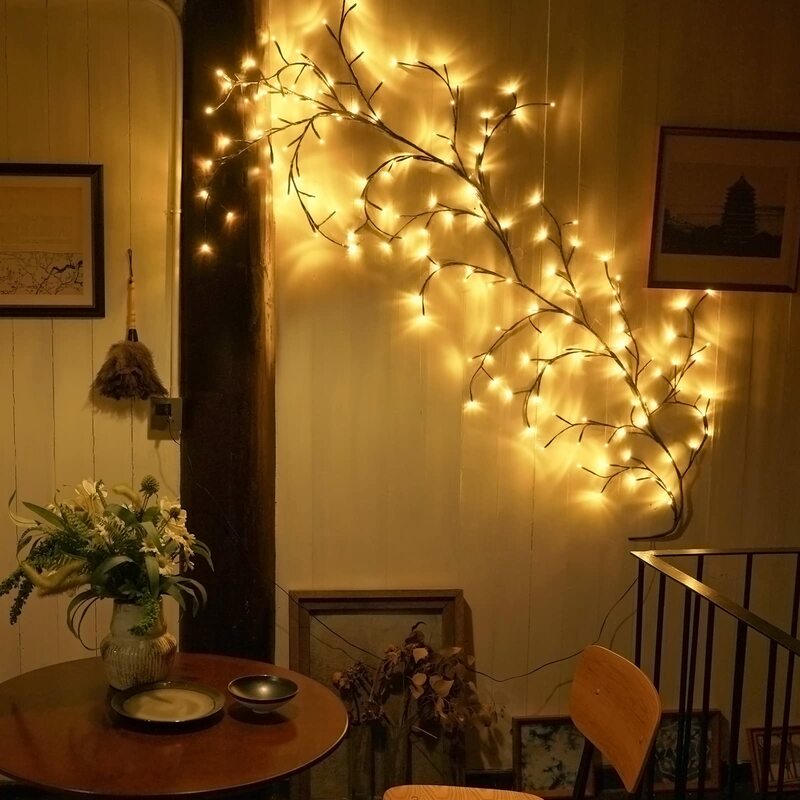 Luces de árbol de enredadera de sauce lluminadas con enchufe, árbol LED de enredadera de Sauce de 144 LED, ramas de luz Artificial para decoración de pared interior