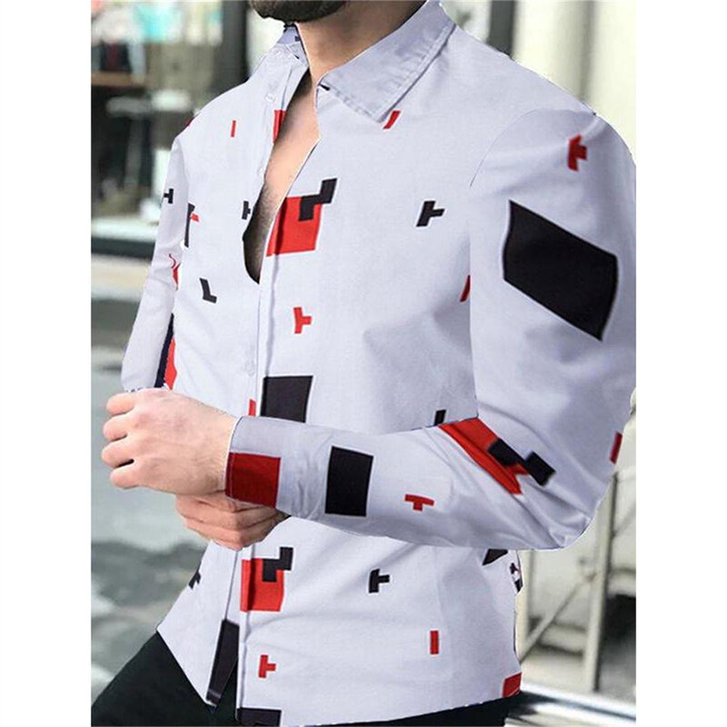 Рубашка мужская с отложным воротником, модная сорочка на пуговицах, повседневный топ в клетку с длинным рукавом, уличная одежда, кардиган