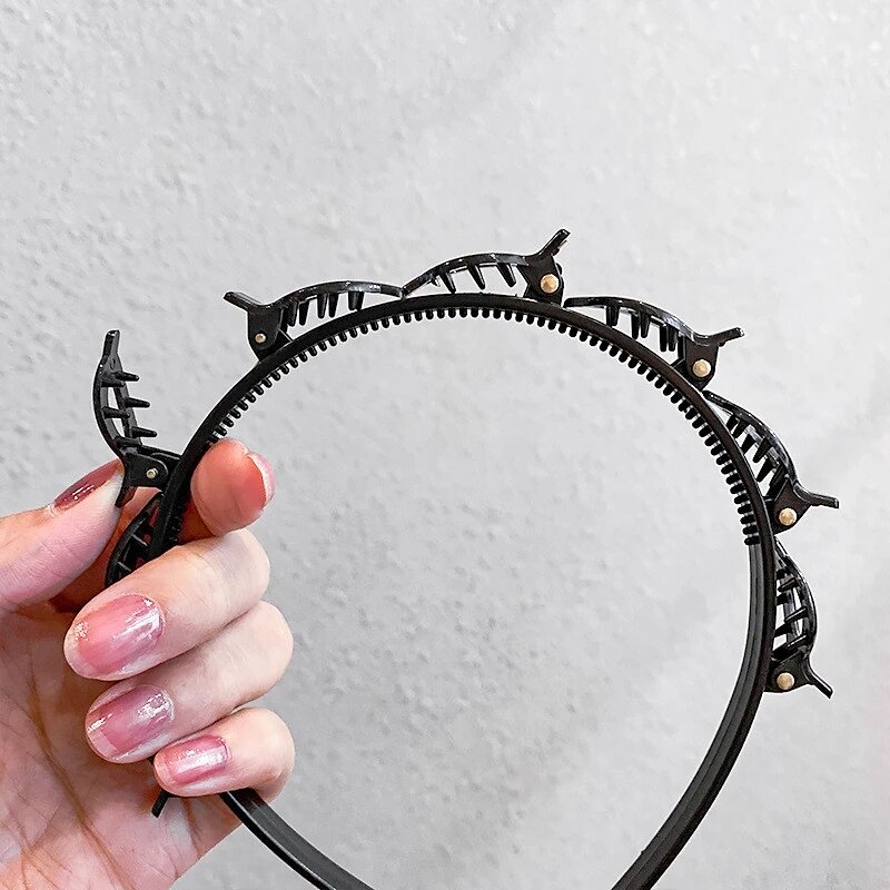 2022 New Woman Non-Slip Hairband With Clips Double Band Headband Hairstyle Bezel Hair Hoop Hair Accessories Headwear