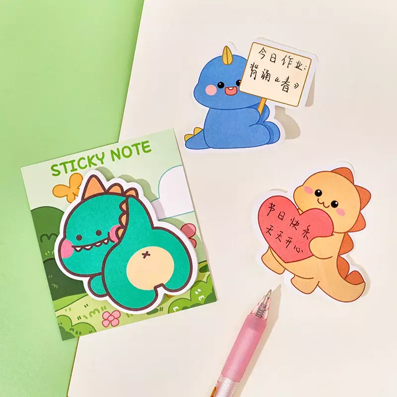 Cartoon Dinosaur Special-Shaped Sticky Notes, Papel Decorativo, Colar Mensagem, N Vezes, Escritório, Material Escolar, 30 Folhas