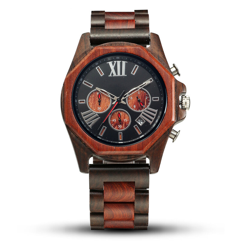 Reloj de madera multifunción para hombre, cronógrafo de cuarzo, personalizado, de negocios, deportivo
