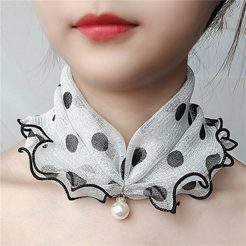 Женский шифоновый шарф с искусственным жемчугом
