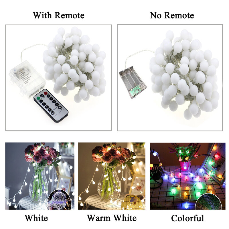 Fairy LED String Light Battery Powered LED Ball Bulb String Light Vintage Light with Remote Christmas Wedding Home Decoration