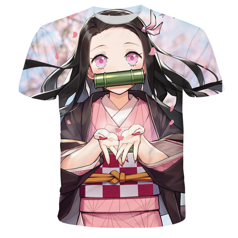 Camiseta de Demon Slayer para niños y niñas, ropa con estampado 3D de JP, Top con estampado de Anime, estilo Harajuku, camiseta de Kamado Nezuko, ajuste encantador, 2022