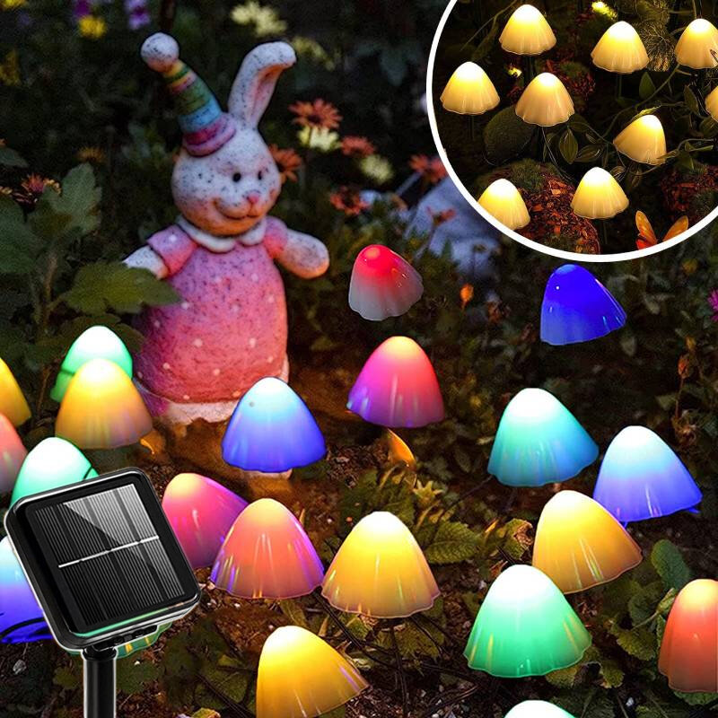 LED Solar String Light Outdoor Waterproof Solar Garden Lamp Mushroom Fairy Landscape Light Decor for Patio/Fence/Yard/Pathway