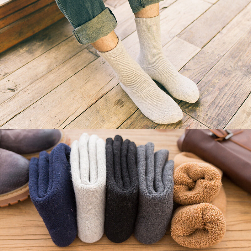 5Pairs/Lo TMen's Wool Hosiery Winter Super-thick Wool Hoop Socks Solid Soft High-quality Solid Color Women's Snow Socks EU38-46