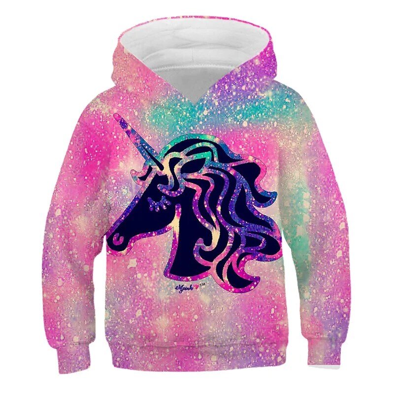 2022 new girls blue unicorn hoodie children's fashion casual hooded long sleeved sweatshirt children's cartoon cute hoodie top